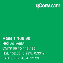 Color code: RGB 1 166 90 | qconv.com