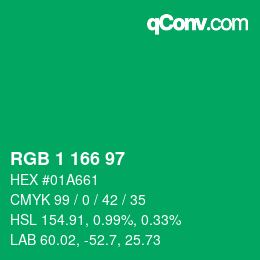 Color code: RGB 1 166 97 | qconv.com