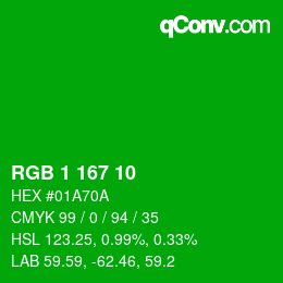 Color code: RGB 1 167 10 | qconv.com