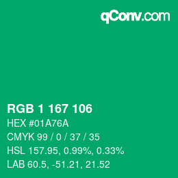Color code: RGB 1 167 106 | qconv.com