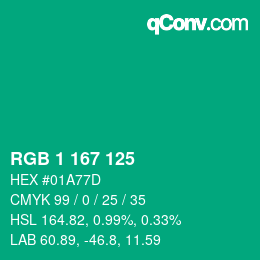 Color code: RGB 1 167 125 | qconv.com