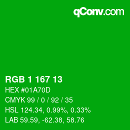 Color code: RGB 1 167 13 | qconv.com