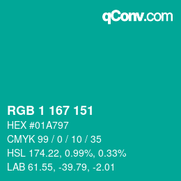 Color code: RGB 1 167 151 | qconv.com
