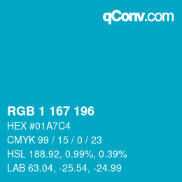 Color code: RGB 1 167 196 | qconv.com