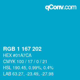 カラーコード: RGB 1 167 202 | qconv.com
