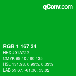 Color code: RGB 1 167 34 | qconv.com