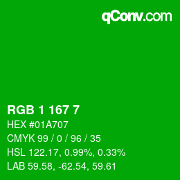 Color code: RGB 1 167 7 | qconv.com