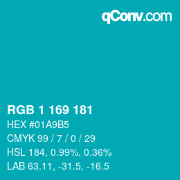 Color code: RGB 1 169 181 | qconv.com