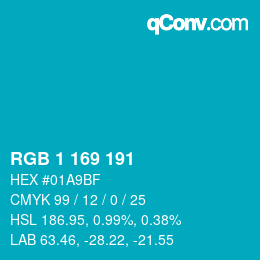 Color code: RGB 1 169 191 | qconv.com