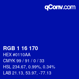Color code: RGB 1 16 170 | qconv.com