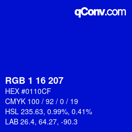 Color code: RGB 1 16 207 | qconv.com