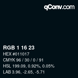 Color code: RGB 1 16 23 | qconv.com