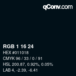 カラーコード: RGB 1 16 24 | qconv.com