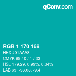 Color code: RGB 1 170 168 | qconv.com
