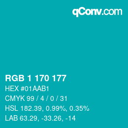 Color code: RGB 1 170 177 | qconv.com