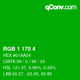 カラーコード: RGB 1 170 4 | qconv.com