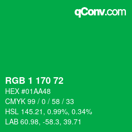 Color code: RGB 1 170 72 | qconv.com
