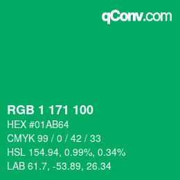Color code: RGB 1 171 100 | qconv.com