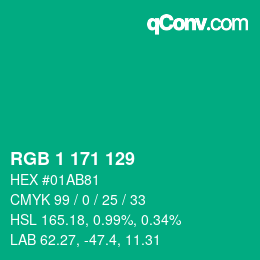 カラーコード: RGB 1 171 129 | qconv.com