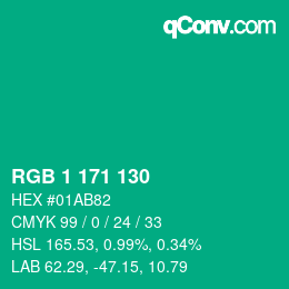 カラーコード: RGB 1 171 130 | qconv.com