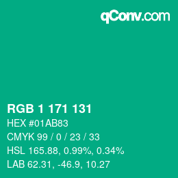 カラーコード: RGB 1 171 131 | qconv.com
