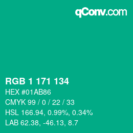 Color code: RGB 1 171 134 | qconv.com