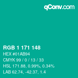 颜色代码: RGB 1 171 148 | qconv.com