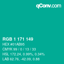 カラーコード: RGB 1 171 149 | qconv.com