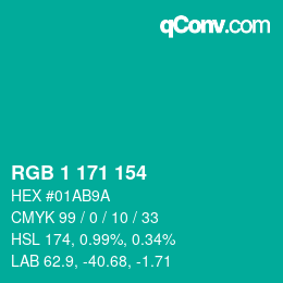 Color code: RGB 1 171 154 | qconv.com
