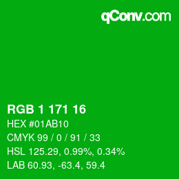 カラーコード: RGB 1 171 16 | qconv.com