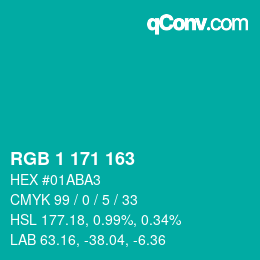 Color code: RGB 1 171 163 | qconv.com