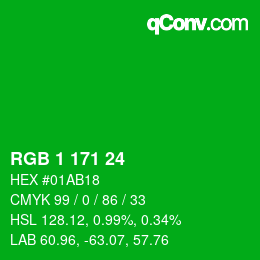 Color code: RGB 1 171 24 | qconv.com