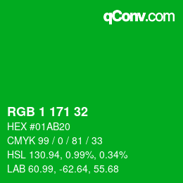 Color code: RGB 1 171 32 | qconv.com