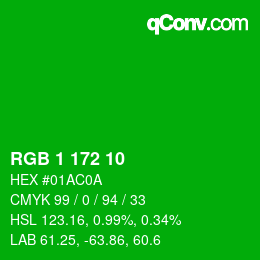 カラーコード: RGB 1 172 10 | qconv.com