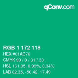 カラーコード: RGB 1 172 118 | qconv.com