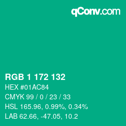 Color code: RGB 1 172 132 | qconv.com