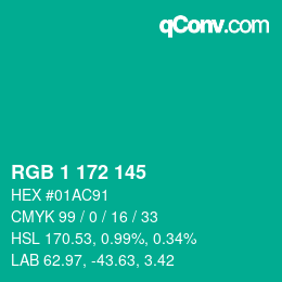 Color code: RGB 1 172 145 | qconv.com