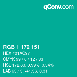 Color code: RGB 1 172 151 | qconv.com