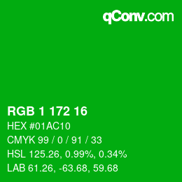 Color code: RGB 1 172 16 | qconv.com