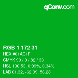 カラーコード: RGB 1 172 31 | qconv.com