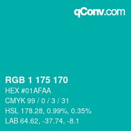 Color code: RGB 1 175 170 | qconv.com