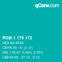Color code: RGB 1 175 172 | qconv.com