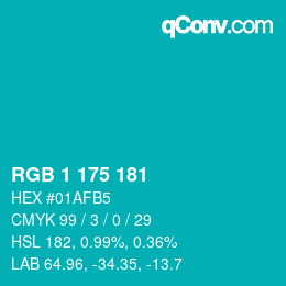 Color code: RGB 1 175 181 | qconv.com