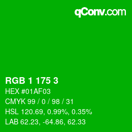 カラーコード: RGB 1 175 3 | qconv.com