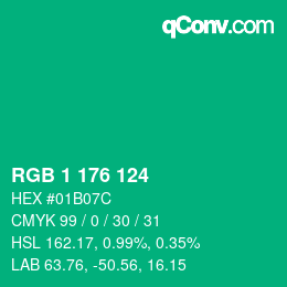 カラーコード: RGB 1 176 124 | qconv.com