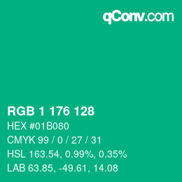 Color code: RGB 1 176 128 | qconv.com