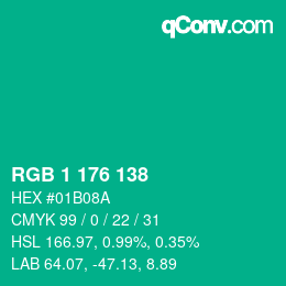 Color code: RGB 1 176 138 | qconv.com