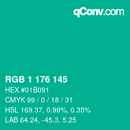 Color code: RGB 1 176 145 | qconv.com