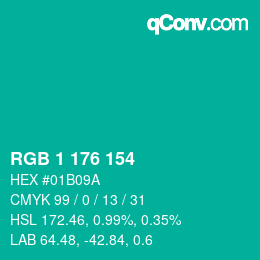 Color code: RGB 1 176 154 | qconv.com