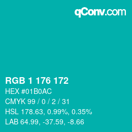 Color code: RGB 1 176 172 | qconv.com